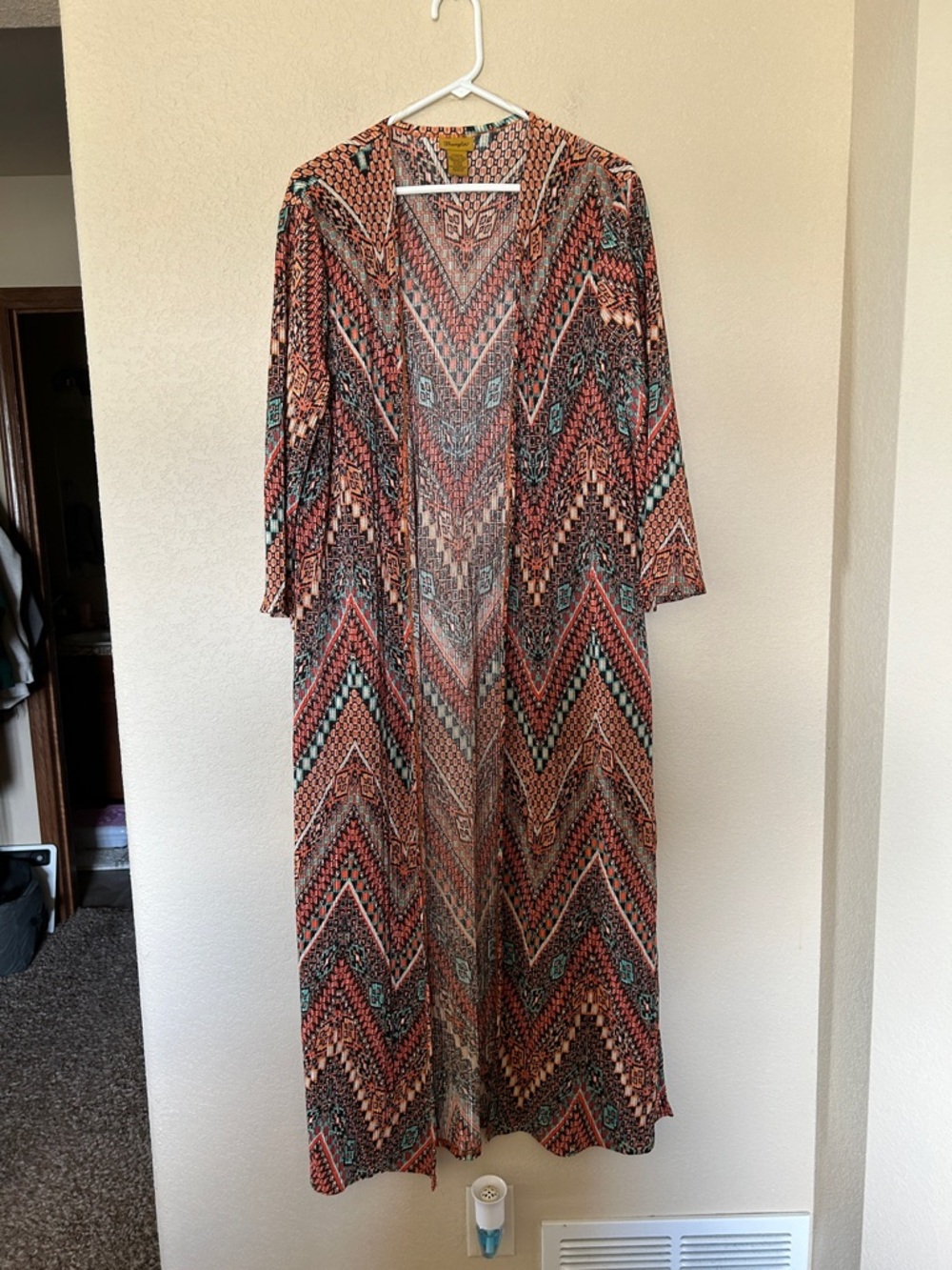 Wrangler Boho Western Aztec Duster Cardigan Kimono XXL Open Front Tribal Print